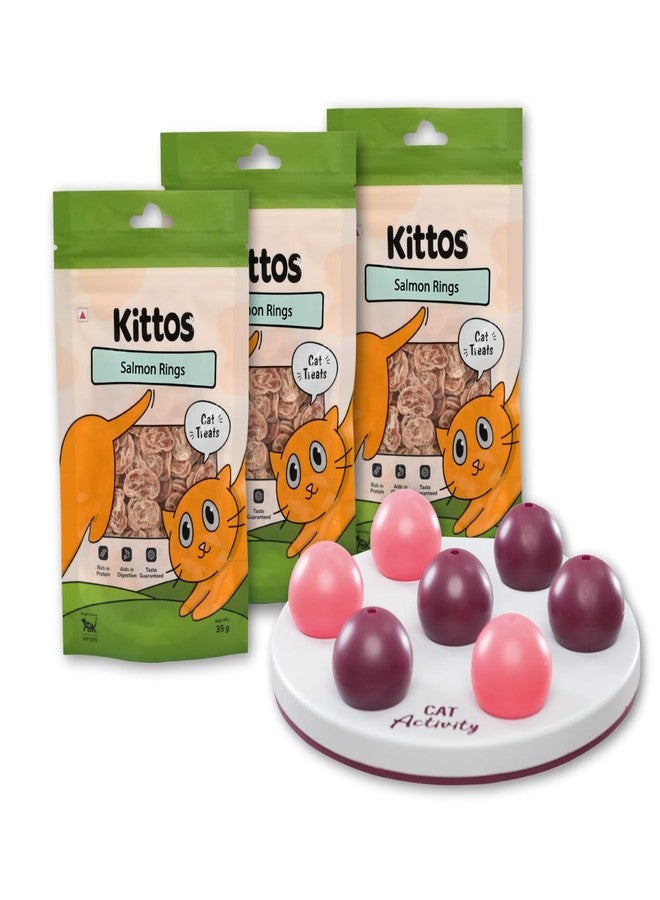 Trixie Combo of Trixie Solitaire Strategy Game Interactive Cat Toy and 3 Pack of Kittos Nutrient Rich Salmon Rings Cat Treats for Training, 35 g Each - Image 1